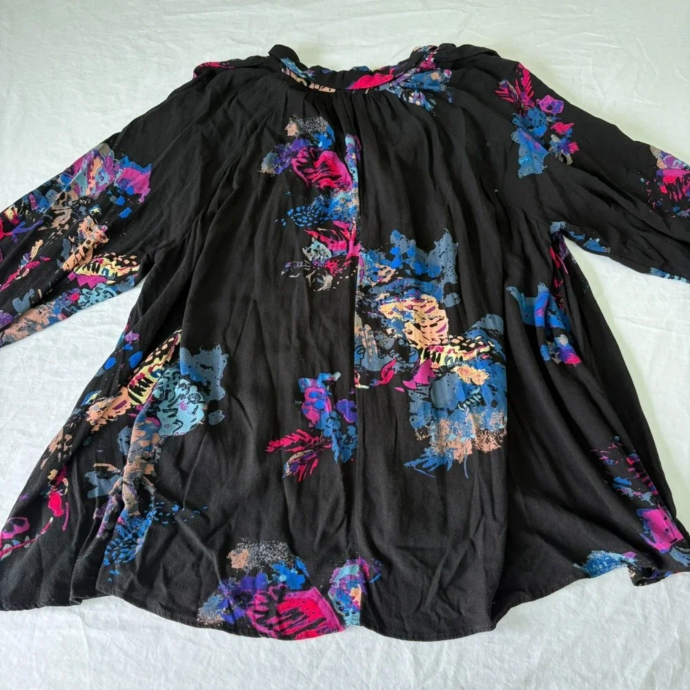 Free People Womens Floral Meadow Lark Blouse Long Sleeve‎ Top Oversized Size XS